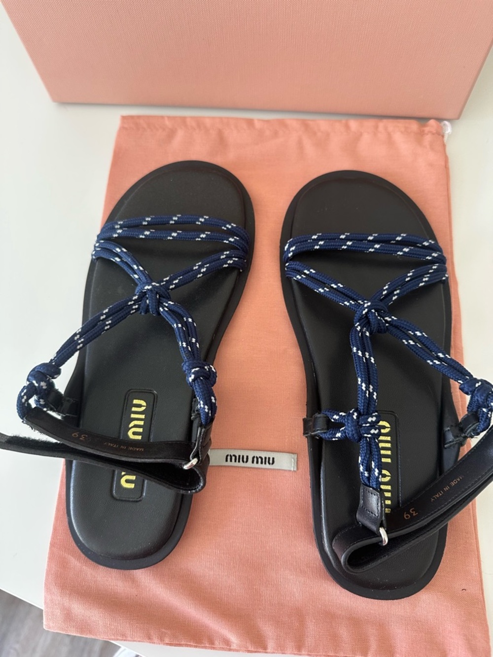 Miu Miu Navy Rope-Strap Sandals